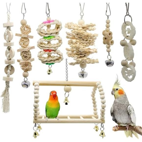 7Packs Parrot Swing ChewingToys-Hanging Bell Bird Cage Toys Suitable forParakeet - Picture 7 of 7